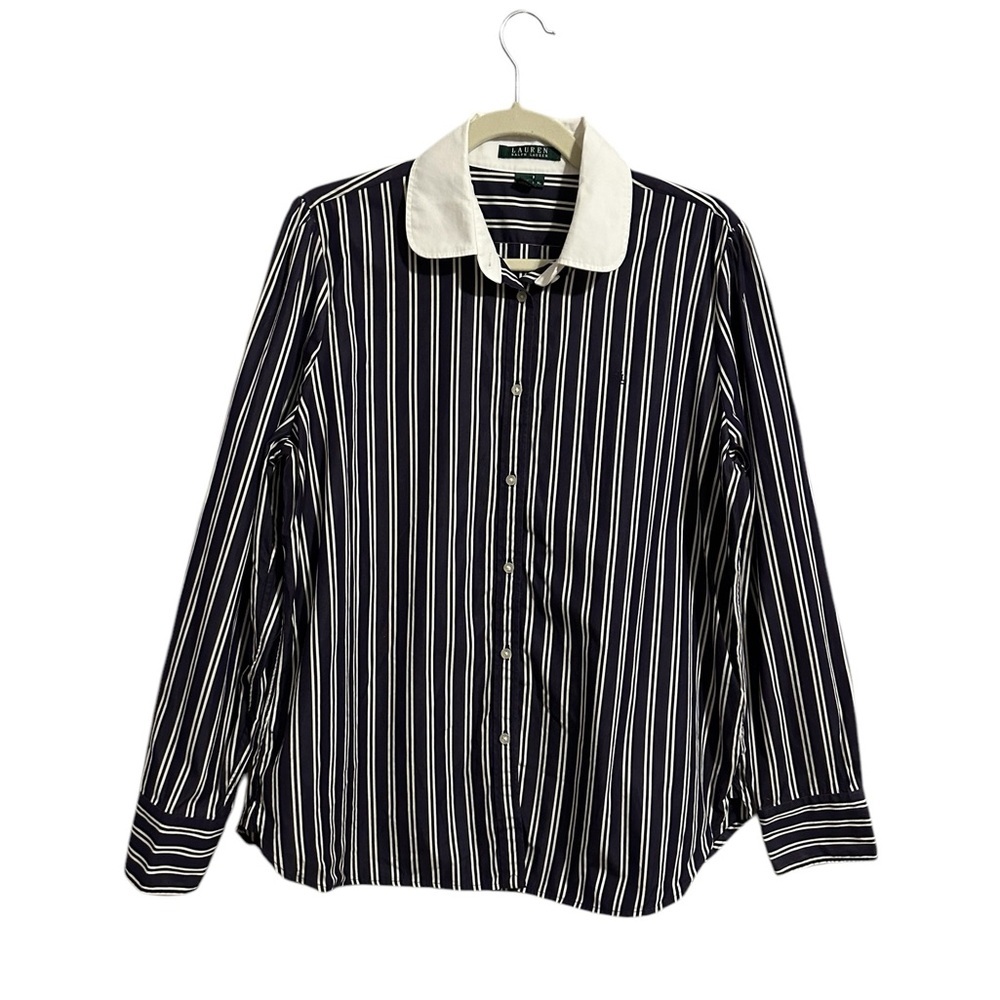 Ralph Lauren Navy and White Striped Button Down Shirt